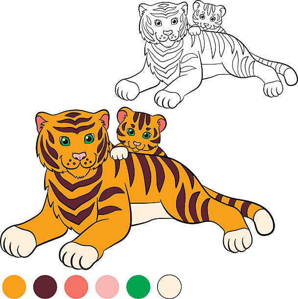 cute baby tiger and mom